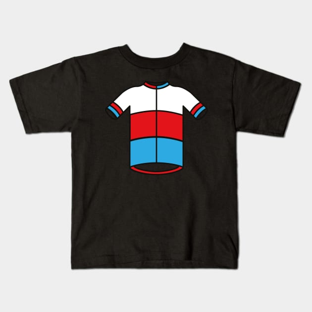 Blue & Red Cycling Jersey Pattern Kids T-Shirt by Radradrad